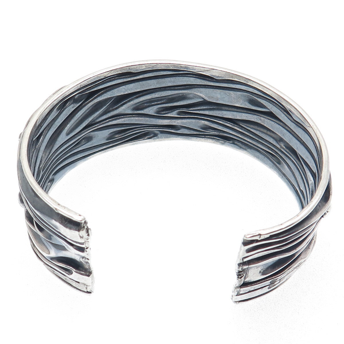 925 Sterling Silver Vintage Modernist Adjustable Oxidized Cuff Bracelet 7.5"