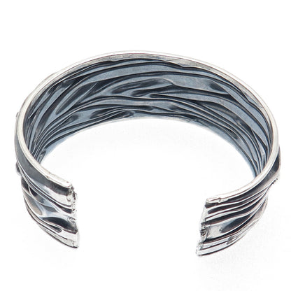 925 Sterling Silver Vintage Modernist Adjustable Oxidized Cuff Bracelet 7.5"