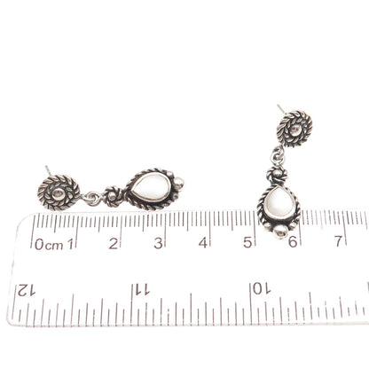 925 Sterling Silver Vintage Real MOP Teardrop Oxidized Dangle Earrings