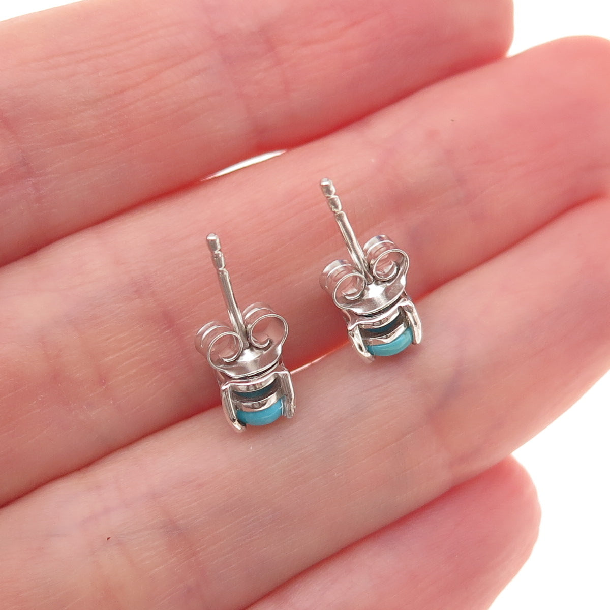 925 Sterling Silver Real Sleeping Beauty Turquoise Stud Earrings