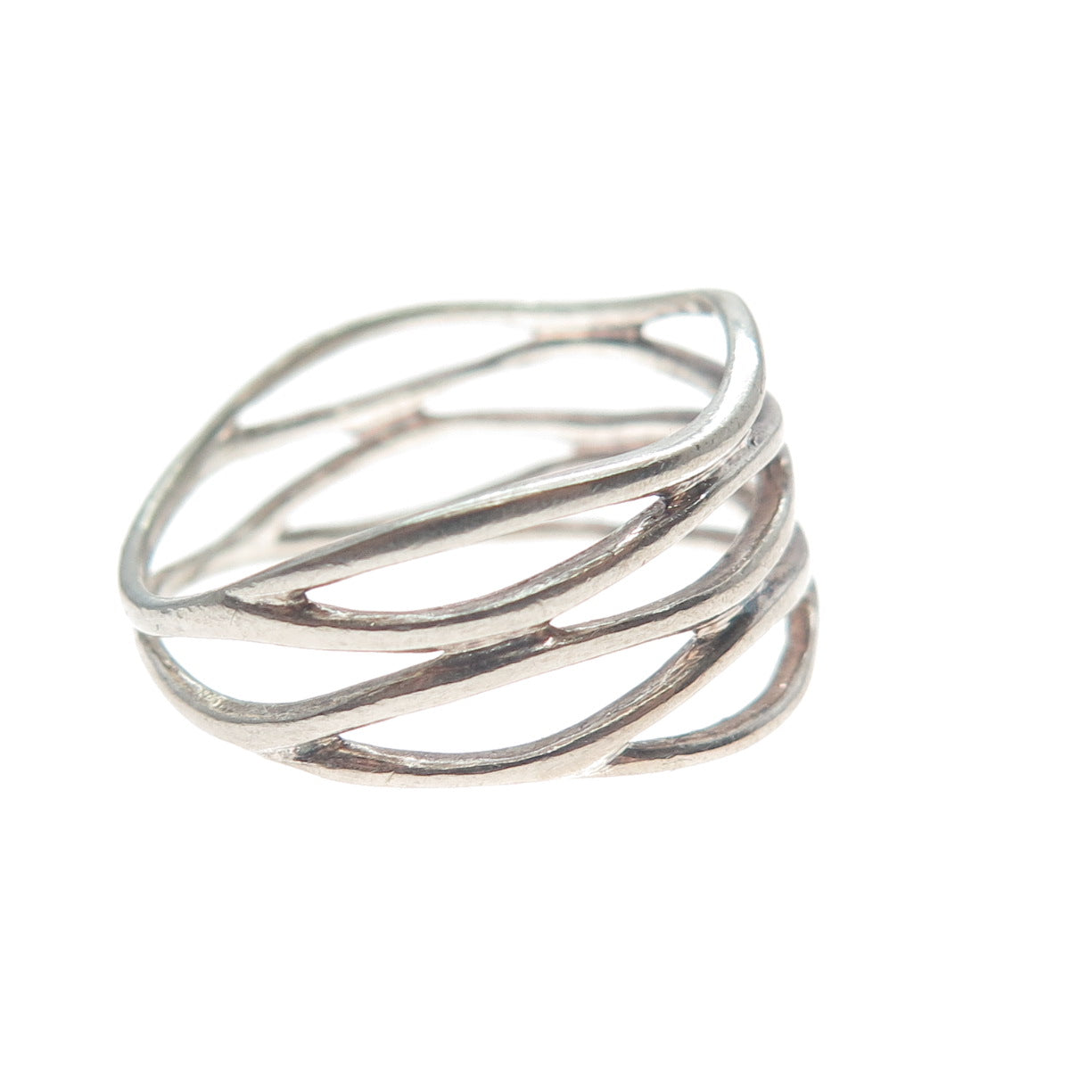 925 Sterling Silver Vintage Multi-Strand Modernist Oxidized Ring Size 7.75