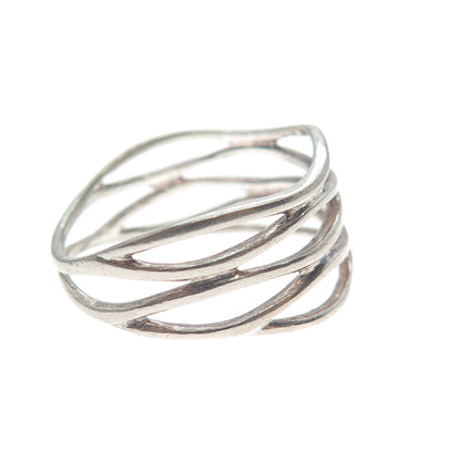 925 Sterling Silver Vintage Multi-Strand Modernist Oxidized Ring Size 7.75