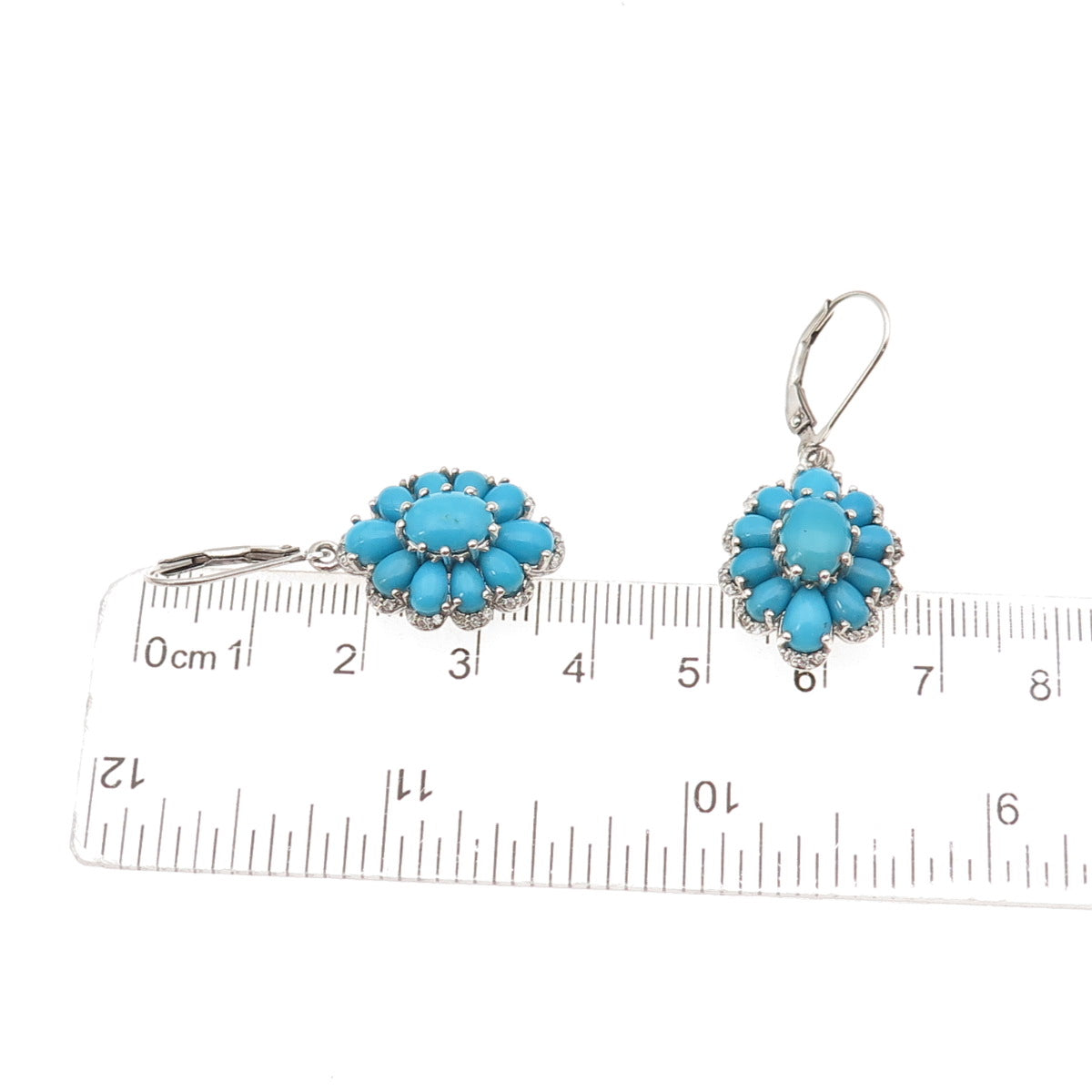 Chuck Clemency 925 Sterling Real Sleeping Beauty Turquoise White Topaz Earrings