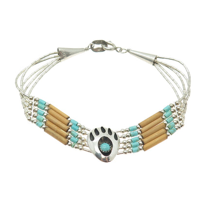 CAROLYN POLLACK Old Pawn 925 Sterling Silver Turquoise Wood Bear Paw Bracelet 7"