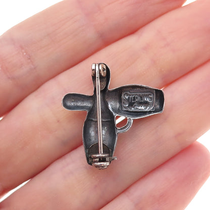 Lang 925 Sterling Silver Antique Art Deco Bowling Pins Oxidized Pin Brooch