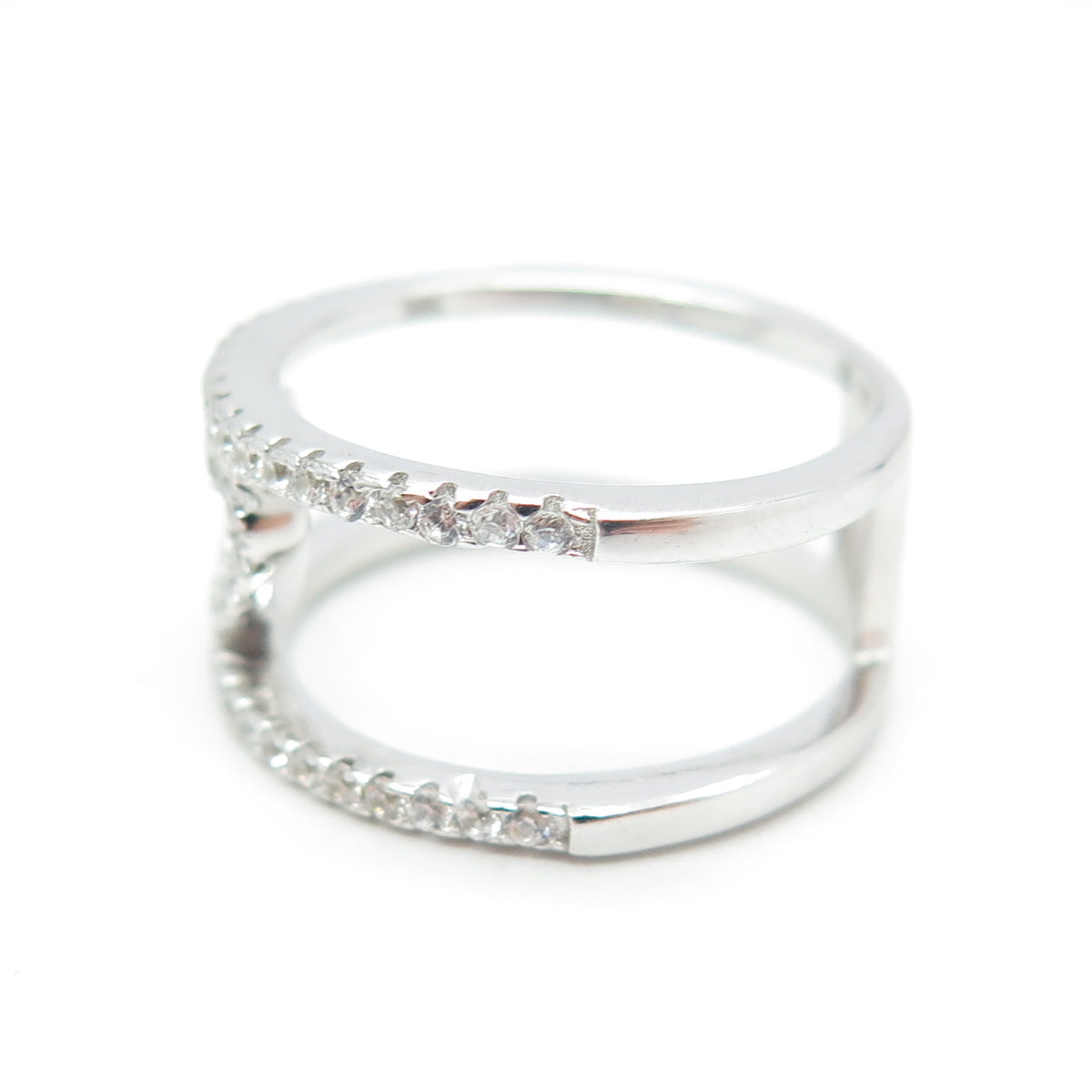 925 Sterling Silver Pave C Z Open Heart Ring Size 6