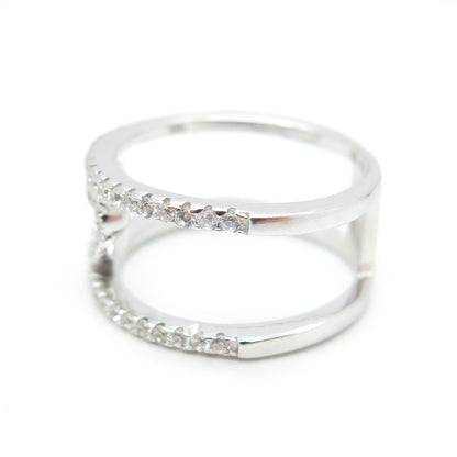 925 Sterling Silver Pave C Z Open Heart Ring Size 6
