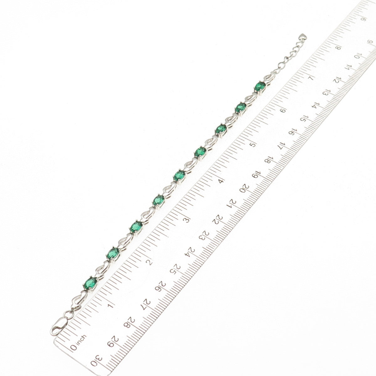 925 Sterling Silver Vintage Real Oval-Cut Chrome Diopside Bracelet 6.5-7.5"