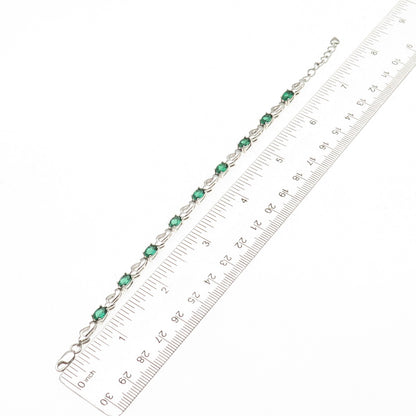925 Sterling Silver Vintage Real Oval-Cut Chrome Diopside Bracelet 6.5-7.5"