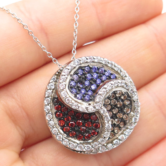 925 Sterling Silver Italy Round-Cut Multi-Color C Z Cable Chain Necklace 18"