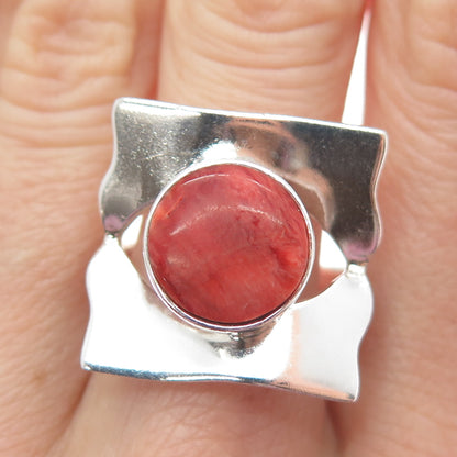 950 Silver Vintage Real Spiny Oyster Shell Modernist Square Ring Size 7.25