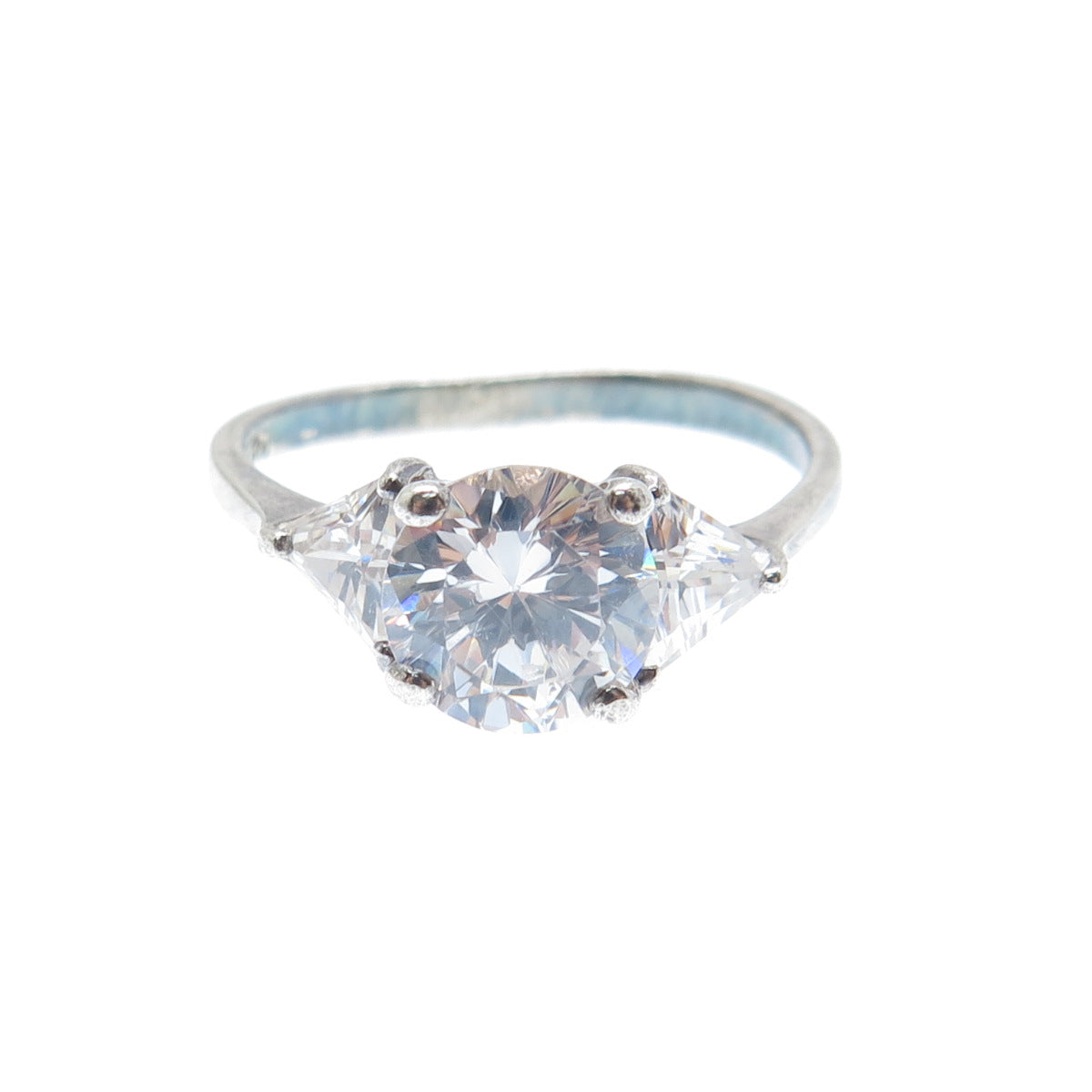 925 Sterling Silver Round & Triangle-Cut C Z Engagement Ring Size 10