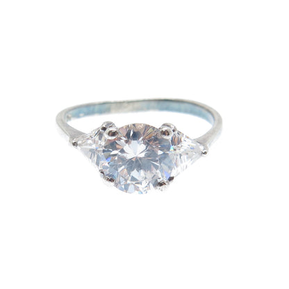 925 Sterling Silver Round & Triangle-Cut C Z Engagement Ring Size 10