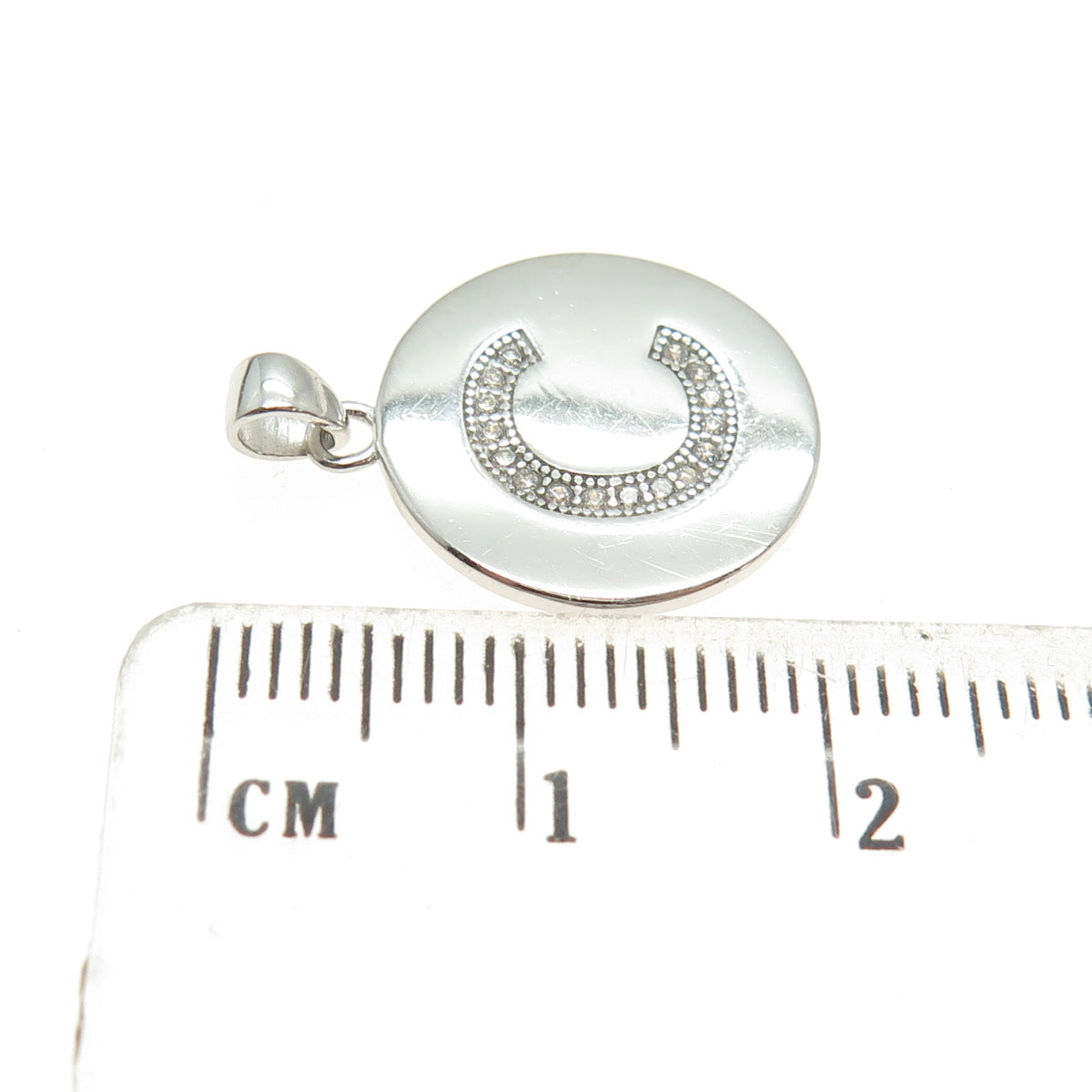 925 Sterling Silver Round-Cut C Z Letter "C" Initial Minimalist Charm Pendant