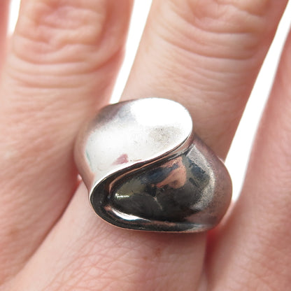 925 Sterling Silver Vintage Modernist Wavy Oxidized Ring Size 7