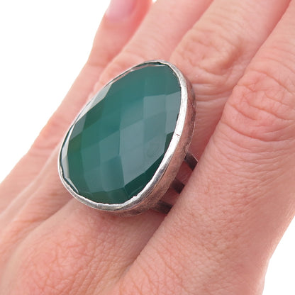 Banana Republic Vintage Real Green Onyx Modernist Oxidized Ring Size 7.25