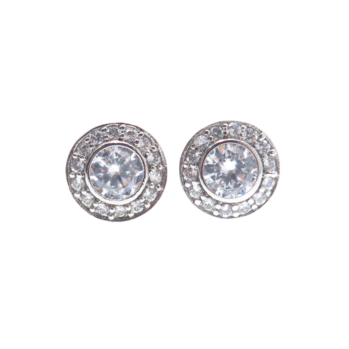 925 Sterling Silver Round-Cut C Z Sparkle Stud Earrings