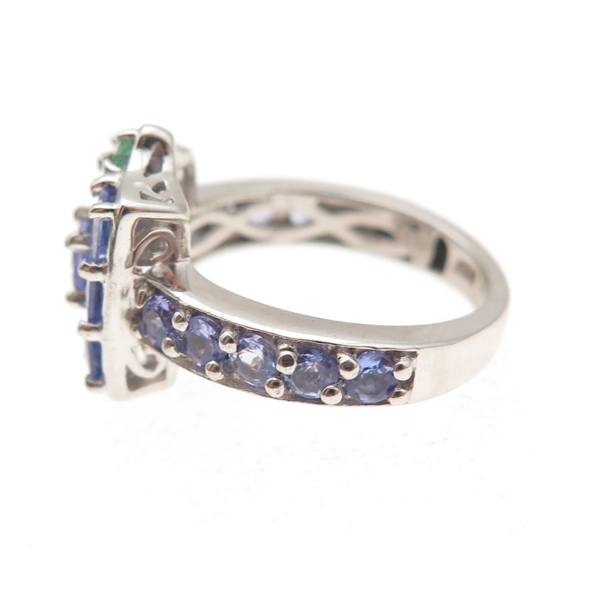 Chuck Clemency 925 Sterling Silver Real Tanzanite & Emerald Ring Size 5.25
