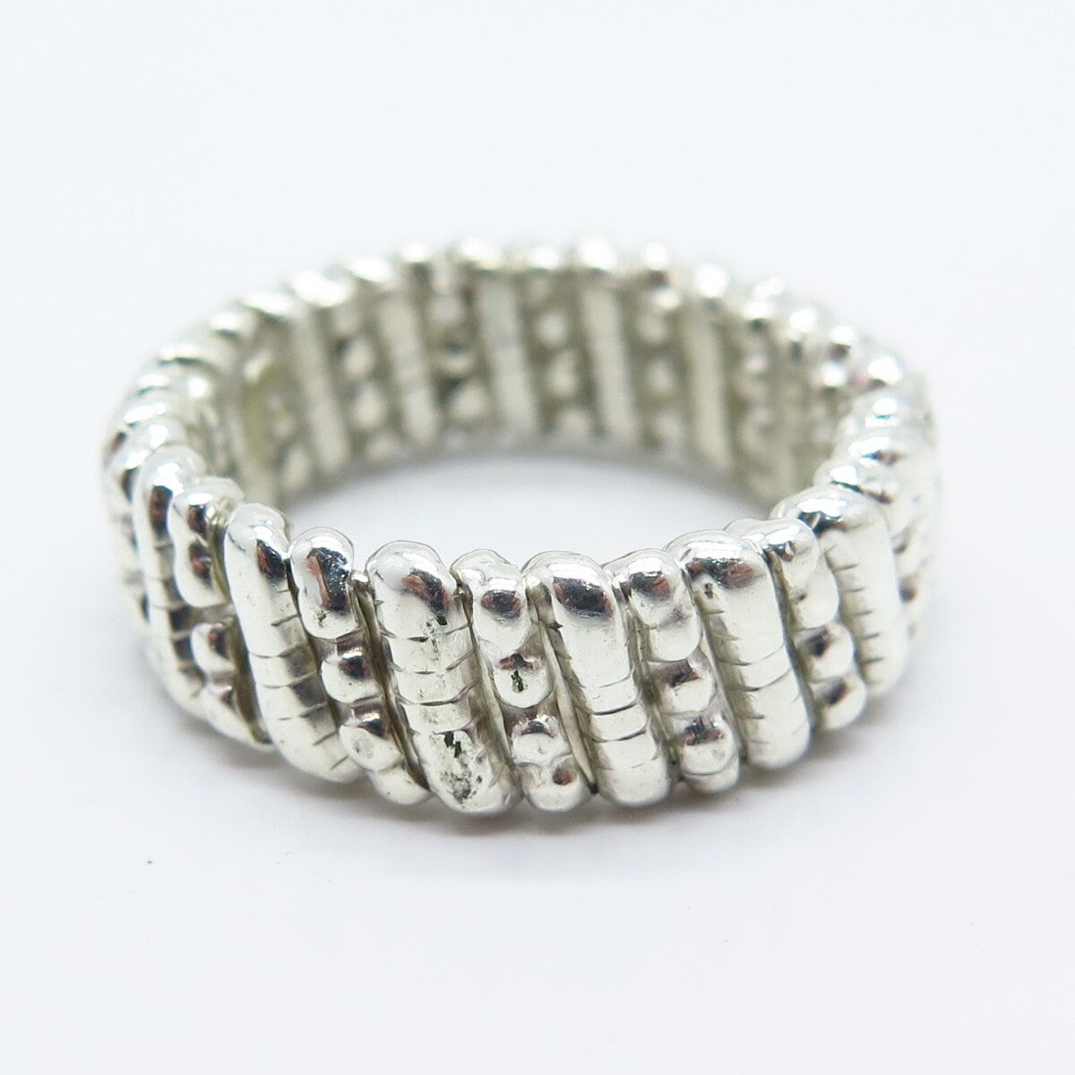 925 Sterling Silver Vintage Beaded & Bar Band Ring Size 7.75