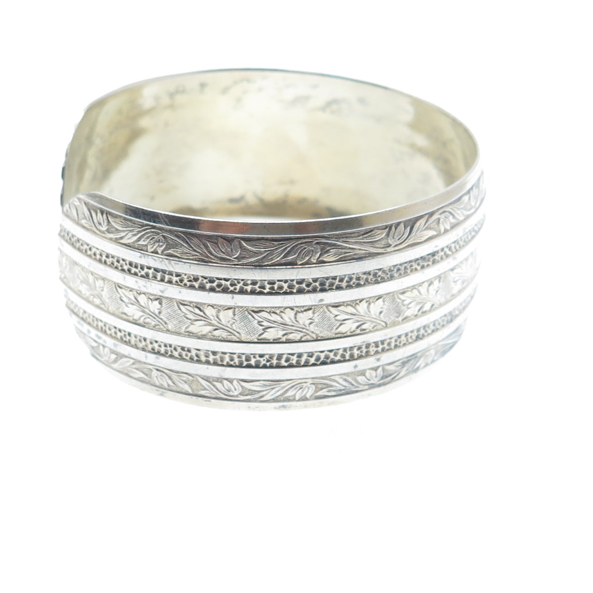 925 Sterling Silver Antique Art Deco Floral Leaf Adjustable Cuff Bracelet 7"