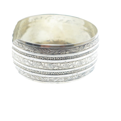 925 Sterling Silver Antique Art Deco Floral Leaf Adjustable Cuff Bracelet 7"