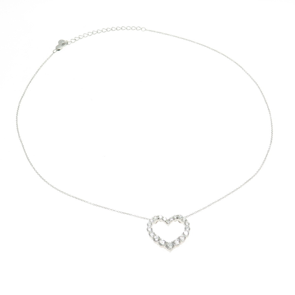 925 Sterling Silver Round-Cut Shaped C Z Open Heart Cable Chain Necklace 16"
