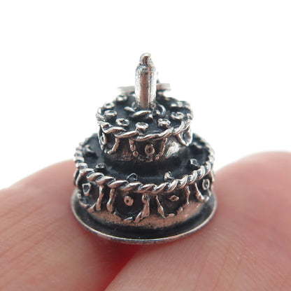 BEAU 925 Sterling Silver Antique Birthday Cake Oxidized Mini 3D Charm Pendant