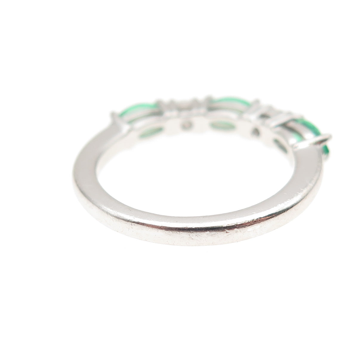 925 Sterling Silver Marquise-Cut Green & Round-Cut White C Z Ring Size 5