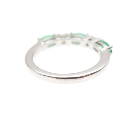 925 Sterling Silver Marquise-Cut Green & Round-Cut White C Z Ring Size 5