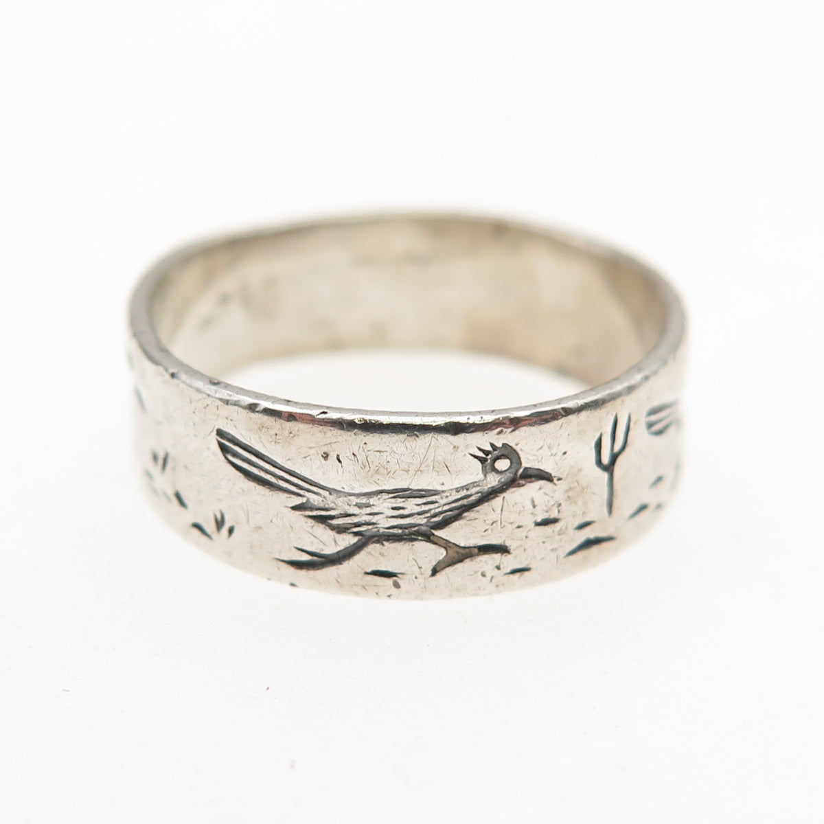 Bell Trading Post Old Pawn Sterling Silver Vintage Roadrunner Band Ring Size 5.5