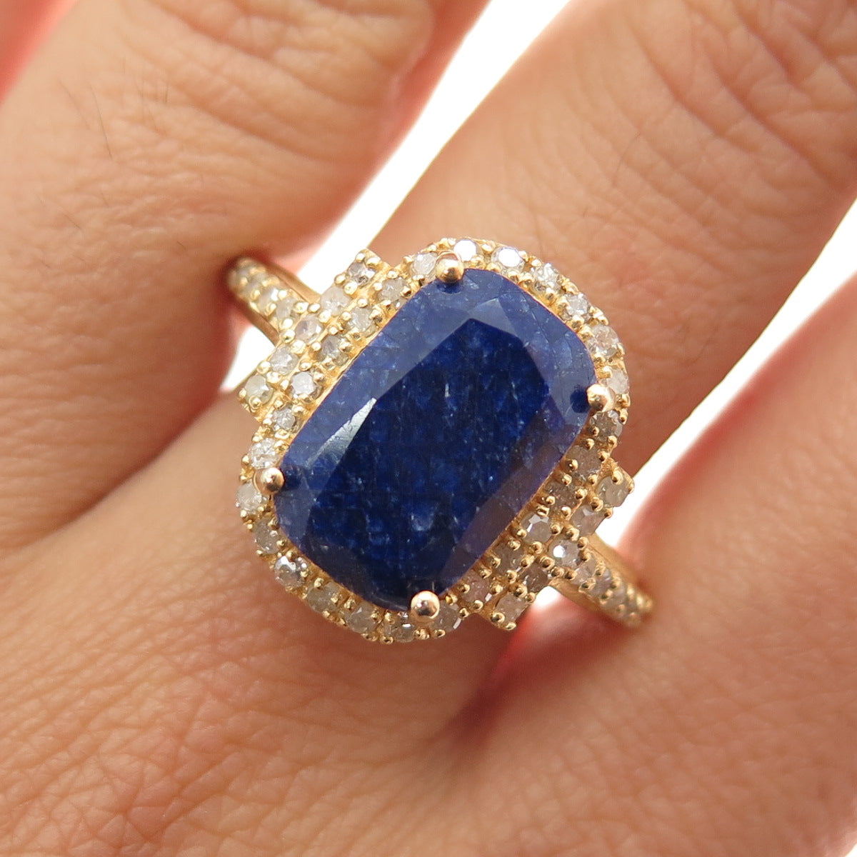 DSMK 925 Sterling Silver Gold Plated Real Diamond & Sapphire Ring Size 9.25