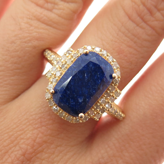 DSMK 925 Sterling Silver Gold Plated Real Diamond & Sapphire Ring Size 9.25