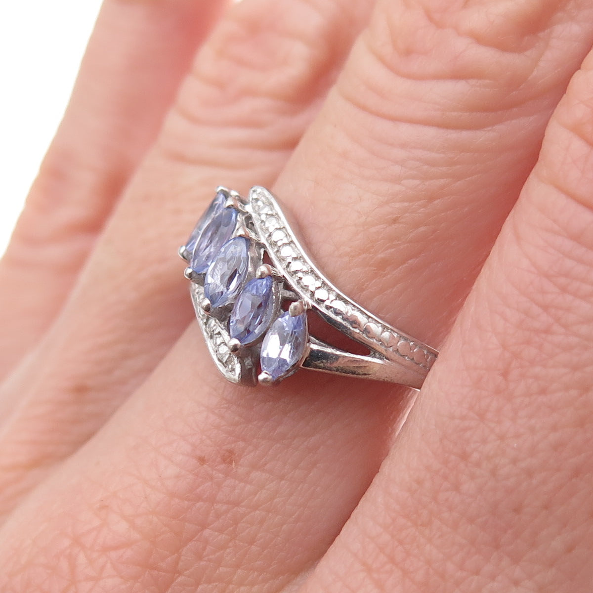 Chuck Clemency 925 Sterling Silver Real Marquise-Cut Tanzanite Ring Size 6.75