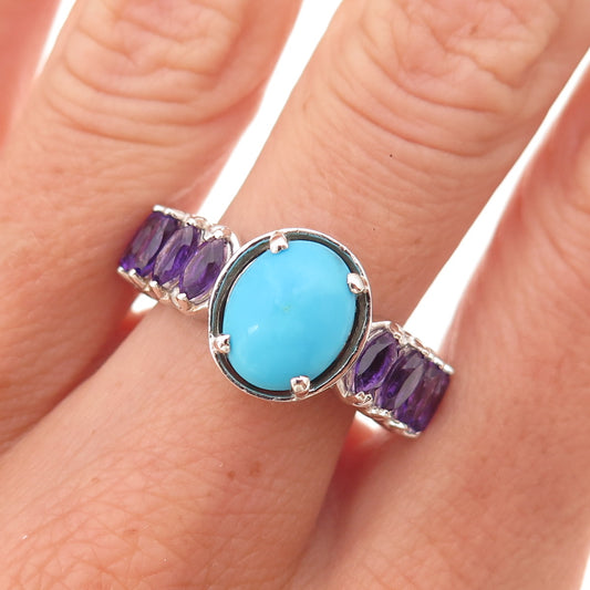 Chuck Clemency 925 Sterling Silver Real Turquoise & Amethyst Ring Size 8