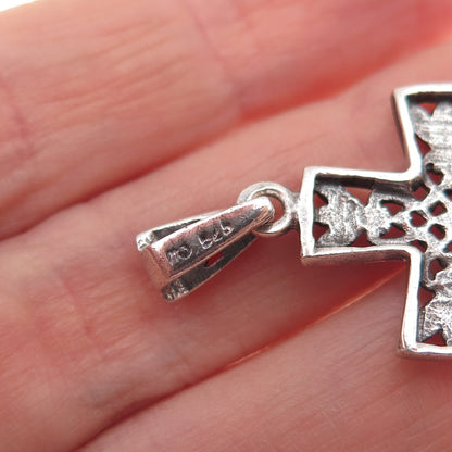 Charles Winston 925 Sterling Silver Vintage Heart Floral Cross Charm Pendant