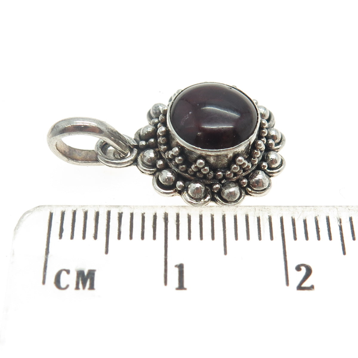 925 Sterling Silver Vintage Real Cabochon Tourmaline Floral Charm Pendant