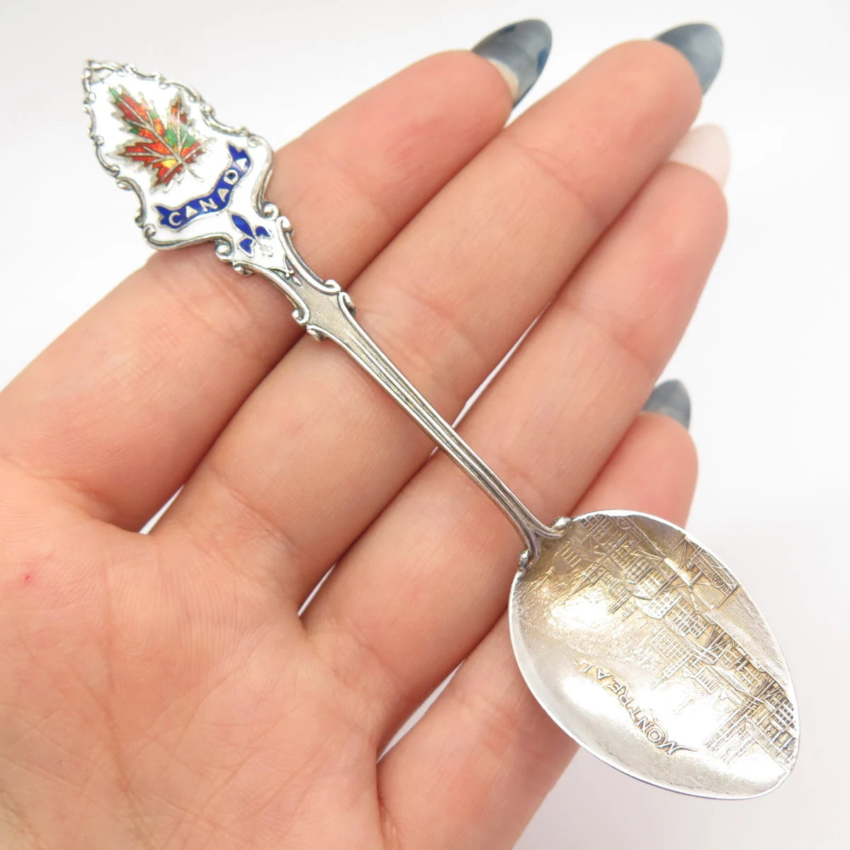 925 Sterling Silver Vintage Colrful Enamel "Canada Montreal" Spoon