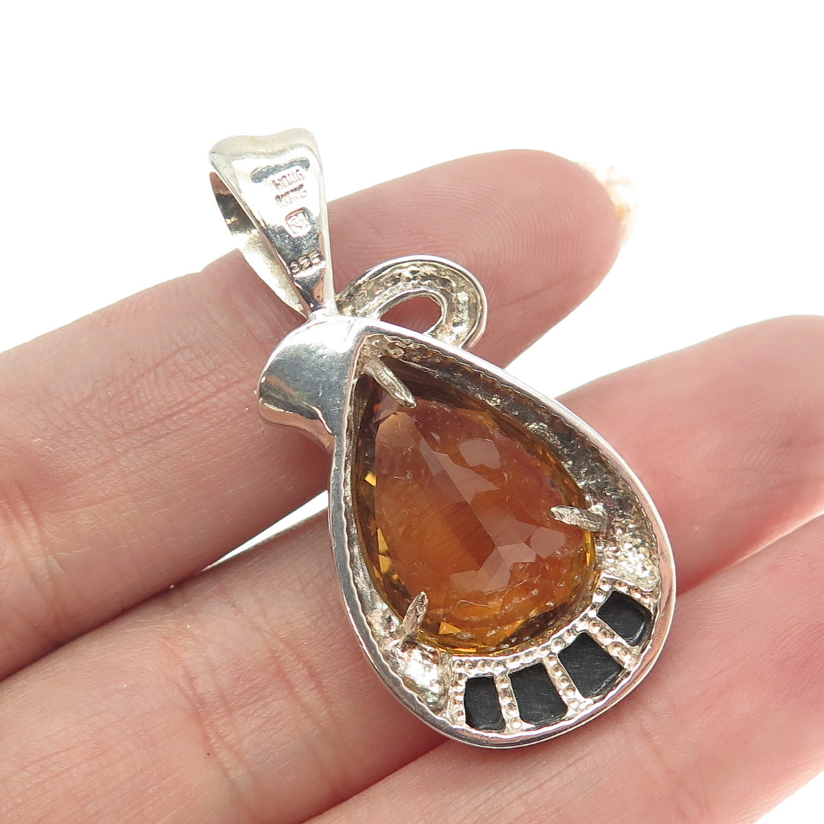 MICHELLE ALBALA 925 Sterling Silver Real Citrine & Black Onyx Drop Pendant