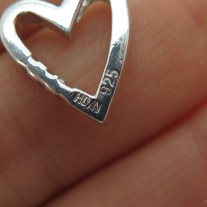 925 Sterling Silver Real Round-Cut Diamond Heart Mini Slide Charm Pendant
