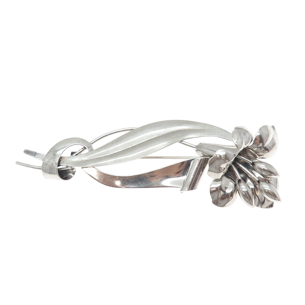 CARL ART 925 Sterling Silver Antique Art Deco Lily Flower Pin Brooch