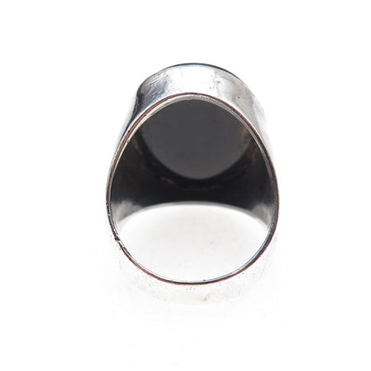 925 Sterling Silver Vintage Israel Real Black Onyx Oxidized Ring Size 9.25