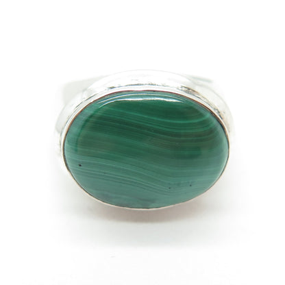 925 Sterling Silver Vintage Real Malachite Gemstone Ring Size 7