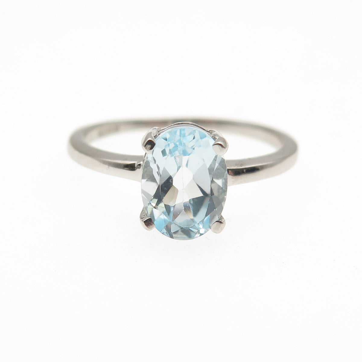 DAZZLERS 925 Sterling Silver Real Oval-Cut Blue Topaz Ring Size 6