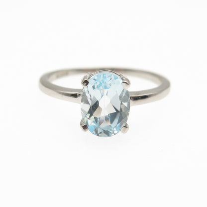 DAZZLERS 925 Sterling Silver Real Oval-Cut Blue Topaz Ring Size 6