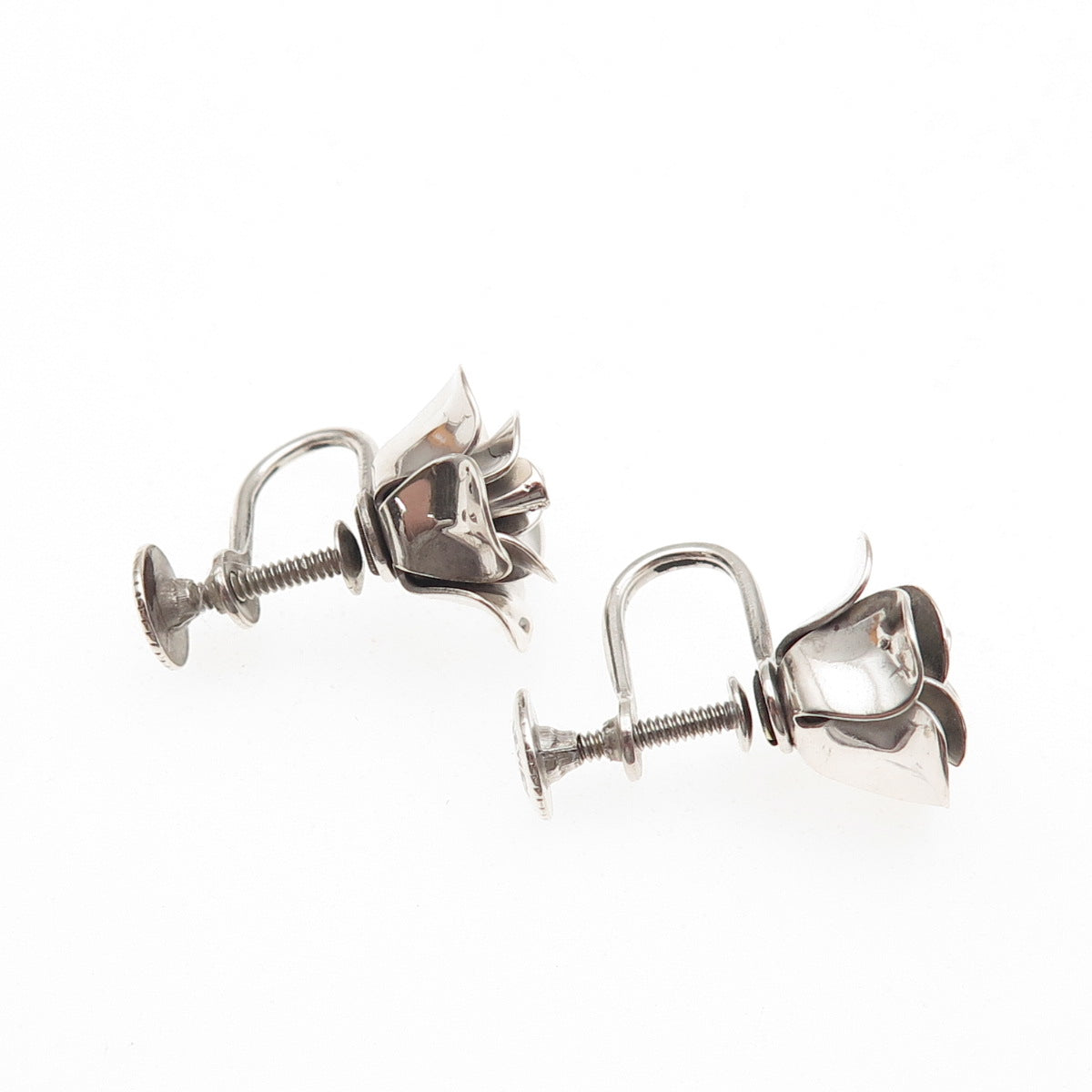 JewelArt 925 Sterling Silver Vintage Rose Flower Oxidized Screw Back Earrings