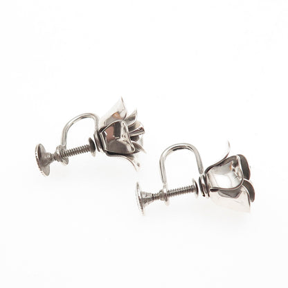 JewelArt 925 Sterling Silver Vintage Rose Flower Oxidized Screw Back Earrings