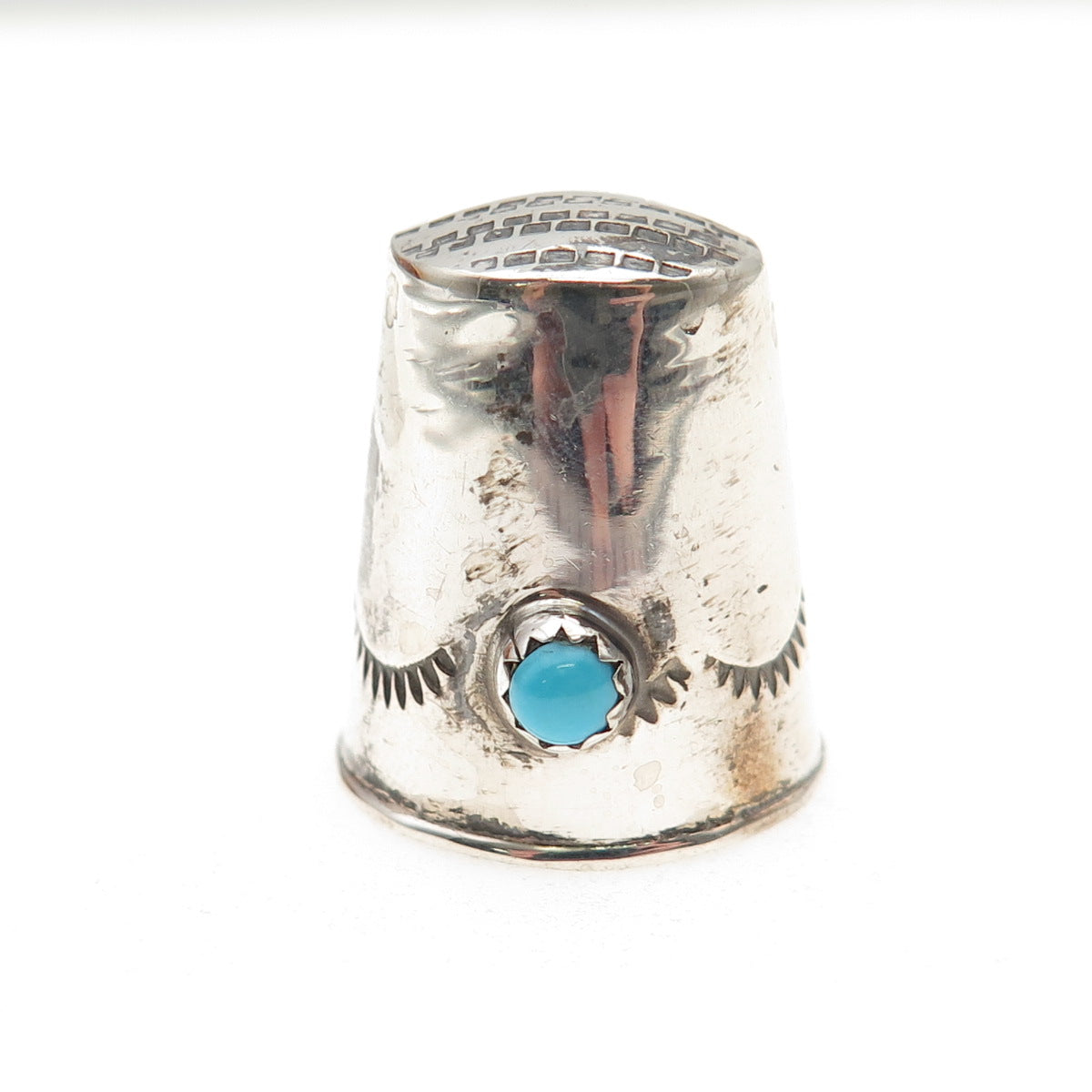 Old Pawn 925 Sterling Silver Vintage Turquoise Snake Eye Sewing Thimble