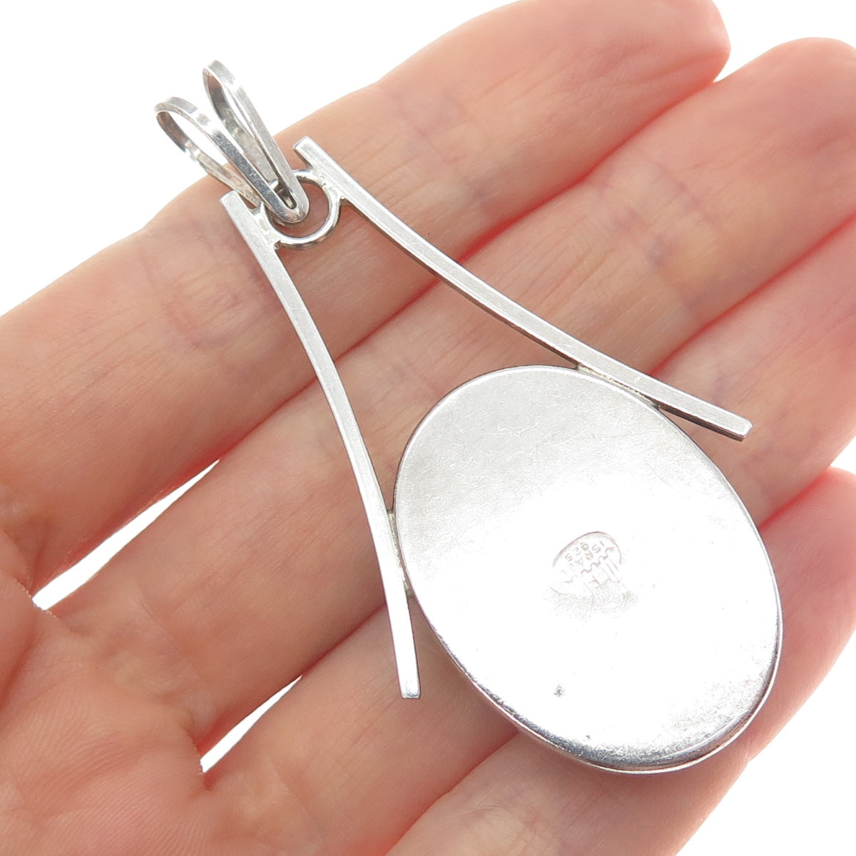 925 Sterling Silver Vintage Israel Real Agate Modernist Pendant