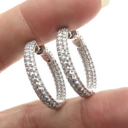 925 Sterling Silver Round-Cut C Z In & Out Hoop Earrings