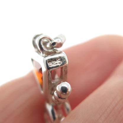 925 Sterling Vintage Purple White CZ January Birthstone Girl Articulated Pendant